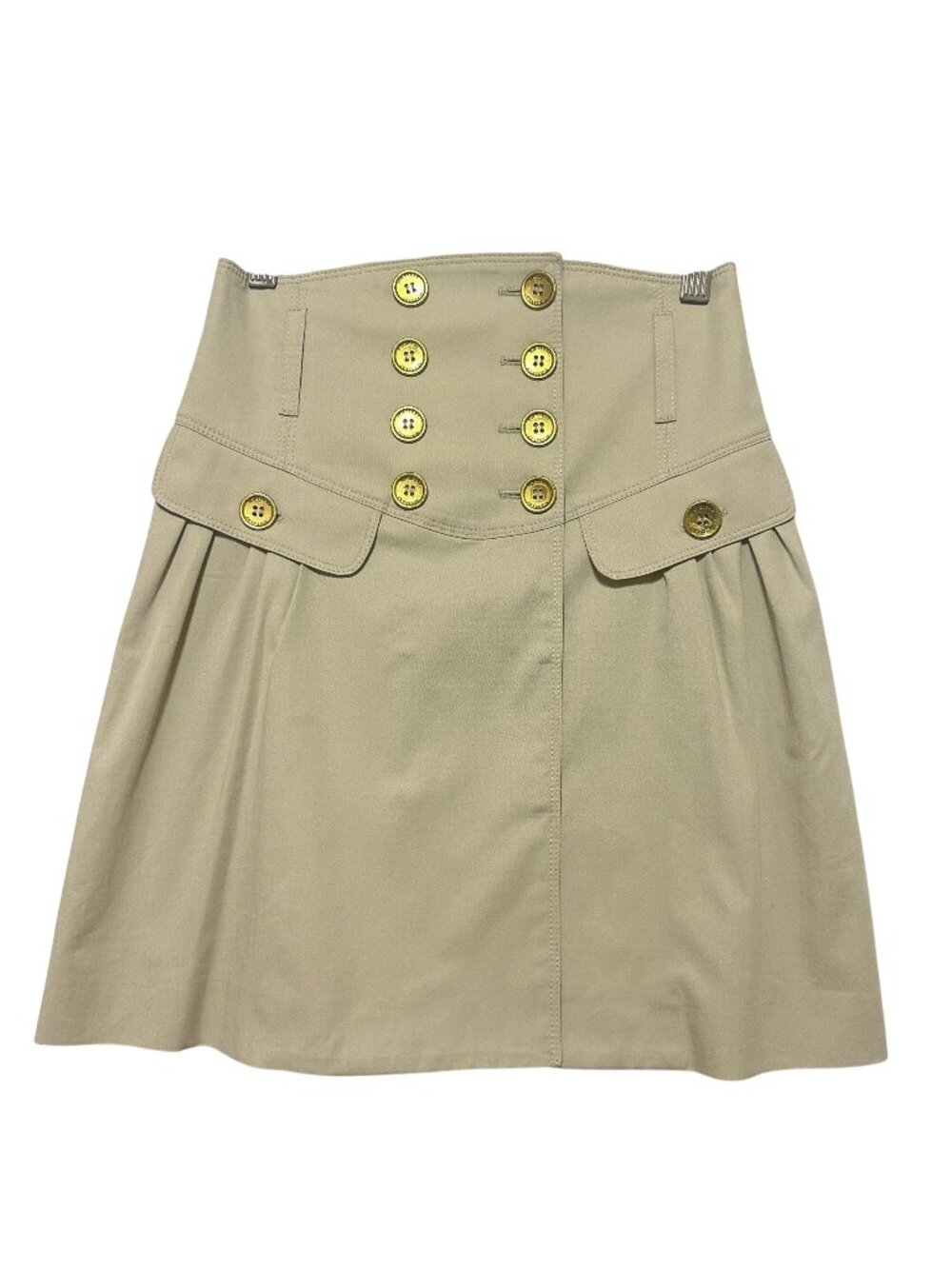 Burberry London Beige Wrap Mini Skirt Gold Button High Waist US 2